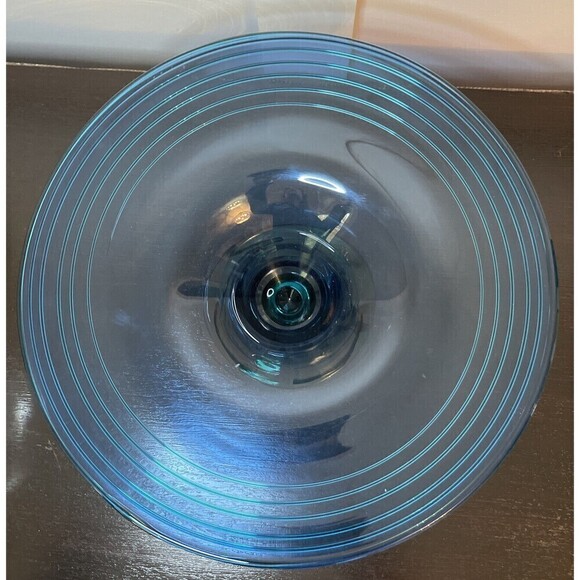 Signed Richard Blenko Art Glass Console Centerpiece - Blue/Green Designer Series - Picture 4 of 7